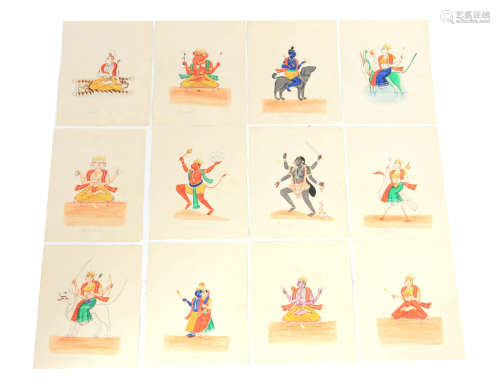 A COLLECTION OF TWELVE 19TH CENTURY INDIAN WATERCOLOURS ON P...