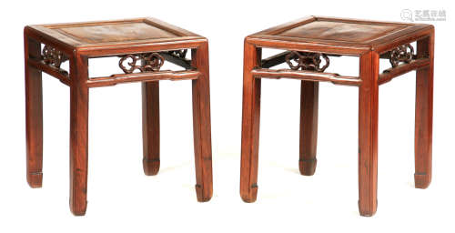 A PAIR OF 19TH CENTURY CHINESE HARDWOOD JARDINIERE TABLES wi...