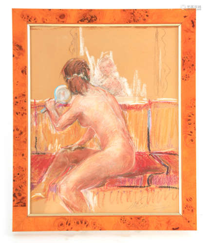 A 20TH CENTURY PASTEL depicting a life class of a young nude...