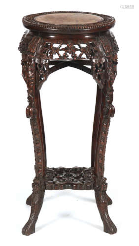 A GOOD 19TH CENTURY CHINESE CIRCULAR HIGHLY ORNATE CARVED HA...
