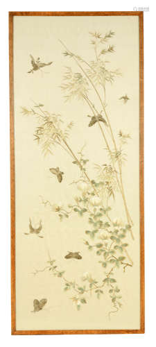 A LATE 19TH CENTURY CHINESE SILK EMBROIDERED HANGING PANEL d...