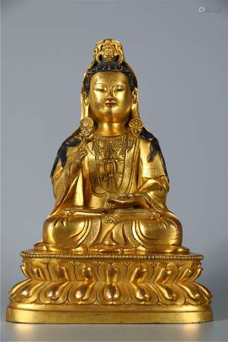 A GILT BRONZE GUANYIN BUDDHA STATUE, MING DYN.