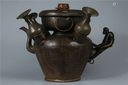 A TIN POT FOR WARMING WINE, QING DYN.