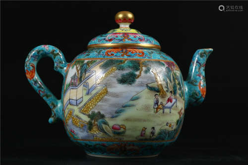 A ENAMELED TEAPOT