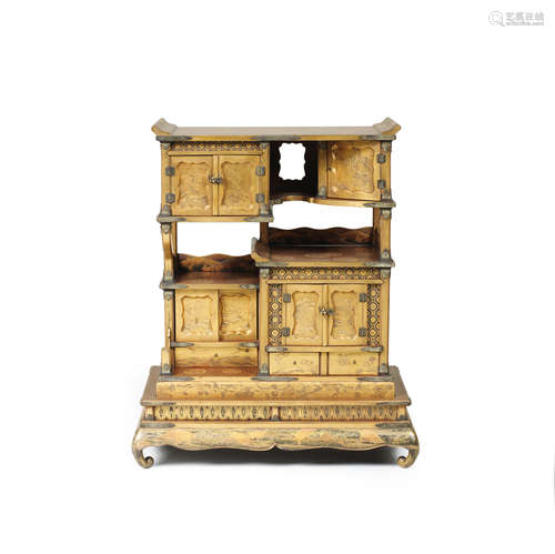 A gold-lacquer miniature shodana (display cabinet) Meiji era...