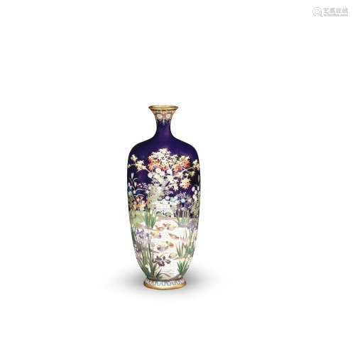 A Cloisonné-enamel ribbed slender vase By the workshop of Ha...