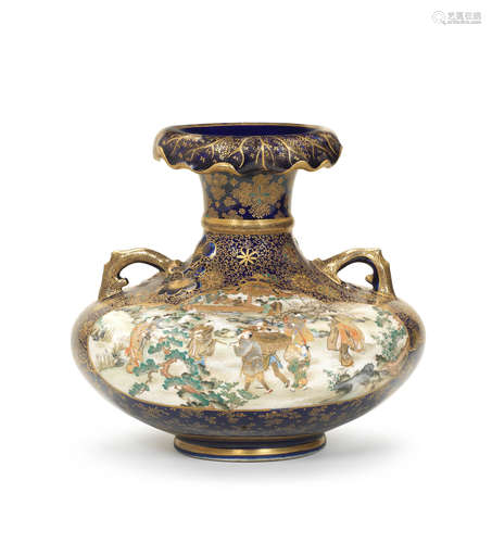 A Satsuma vase By Kinkozan, Meiji era (1868-1912), late 19th...