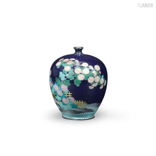 A miniature cloisonné-enamel baluster single-stem flower vas...