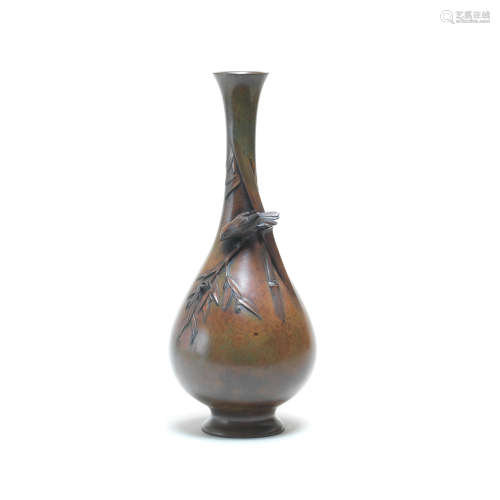 A bronze pear-shaped vase By Isshosai Shonen for the Miyao C...