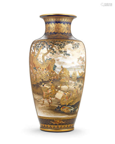 A Satsuma large baluster vase By Kinkozan, Meiji era (1868-1...