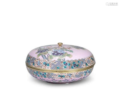 A cloisonné-enamel large oval food container with en-suite c...