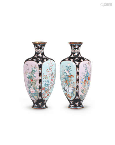 A pair of cloisonné-enamel four-sided vases Meiji era (1868-...