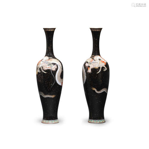 A pair of cloisonné-enamel slender vases Meiji era (1868-191...
