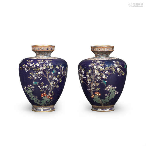 A pair of cloisonné-enamel miniature baluster vases Meiji er...