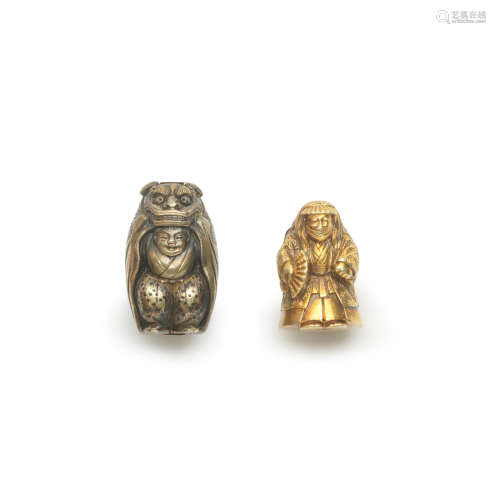Two gold ojime One by Shinro and one by Katsuo, Meiji era (1...