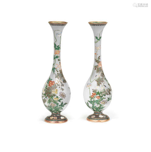 A pair of cloisonné-enamel slender pear-shaped vases Meiji e...