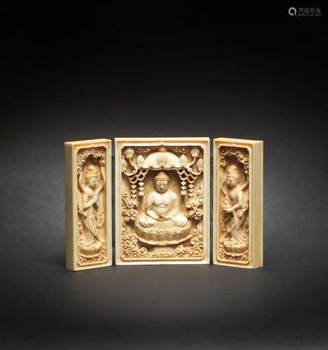 An ivory miniature zushi (portable shrine) By Dokai, Meiji e...