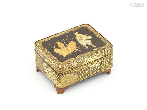 An inlaid iron rectangular box with en-suite cover Meiji era...