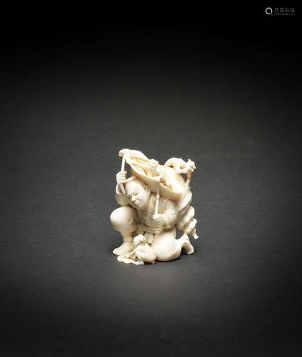 An ivory small okimono of a Yamabushi priest By Kogyoku, Mei...