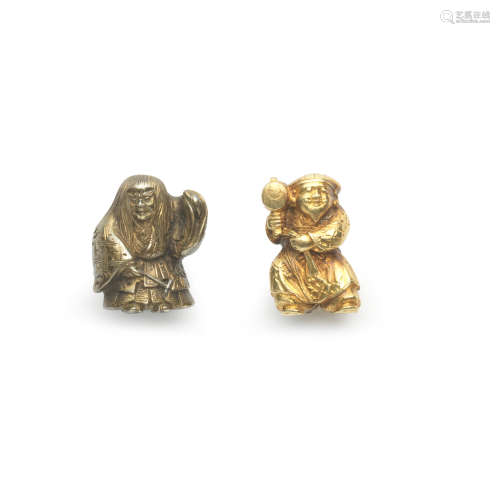 Two gold ojime One by Katsuhira and one by Shosai, Meiji era...