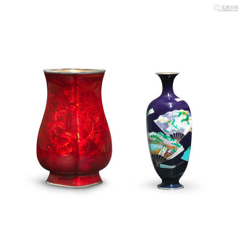 Two cloisonné-enamel vases One vase by Ota Toshiro (fl.ca. 1...