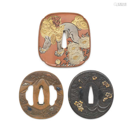 Three tsuba (sword guards) Edo period (1615-1868) to Showa e...