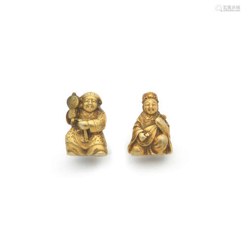 Two gold ojime One by Katsuo and one by Shuraku, Meiji era (...