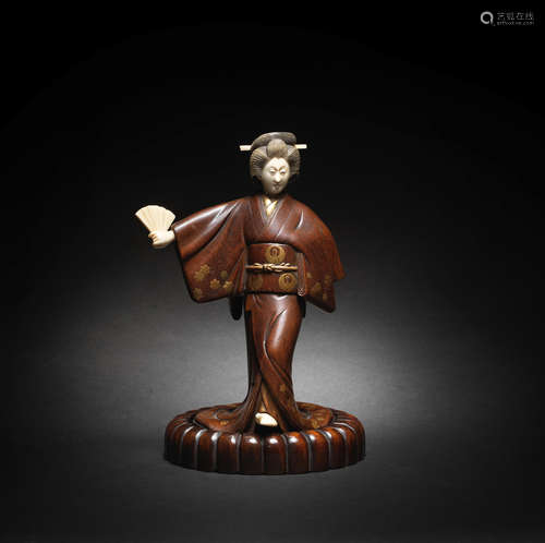 A wood and ivory okimono of a dancer Meiji era (1868-1912), ...