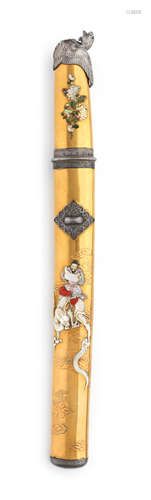 A gold-lacquered and Shibayama inlaid tanto koshira-e (mount...