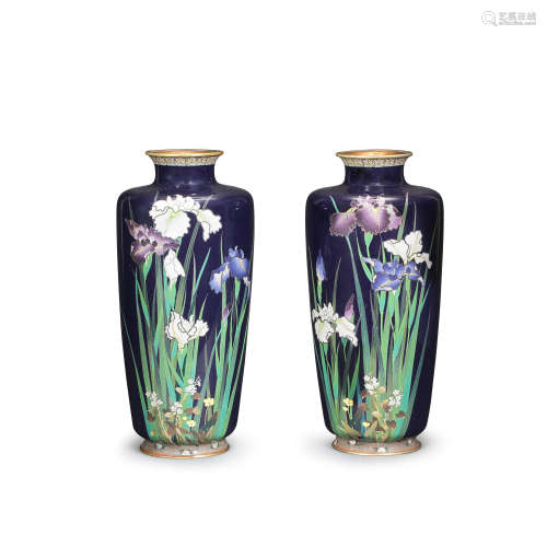 A pair of cloisonné-enamel tall baluster vases Nagoya, Meiji...