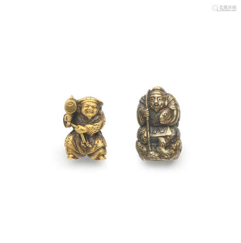 Two gold ojime One by Katsuhira and one by Kiyotoshi, Meiji ...