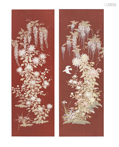 Two embroidered silk panels Meiji era (1868-1912), late 19th...
