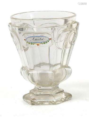 玻璃花瓶架 模制水晶，侧面饰有椭圆形粉彩，中间镶嵌一个长方形凸圆...