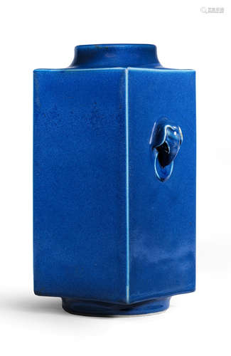 A BLUE-GLAZED SQUARE VASE, CONG Guangxu six-character mark a...