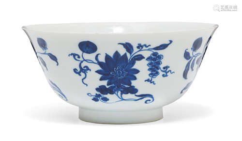 A BLUE AND WHITE 'MUSK-MALLOW, LOTUS AND POMEGRANATE' BOWL J...