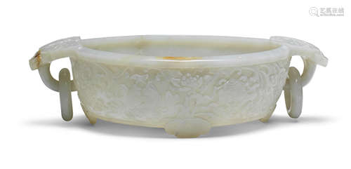 A RARE VERY PALE GREEN JADE 'BAJIXIANG' 'MARRIAGE' BOWL Qian...