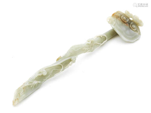 A PALE GREEN JADE 'LINGZHI' RUYI SCEPTRE 18th/19th century