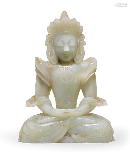 A RARE IMPERIAL PALE GREEN JADE FIGURE OF AMITAYUS 17th/18th...