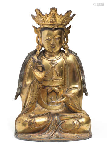 A GILT-BRONZE FIGURE OF GUANYIN 17th century