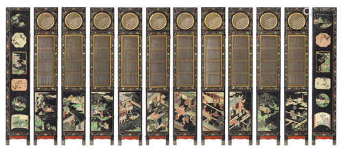 A RARE TWELVE LEAF COROMANDEL LACQUER DOUBLE-SIDED SCREEN 18...