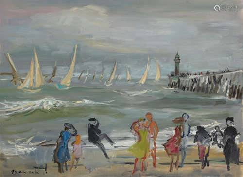 EMILIO GRAU SALA (1911-1975) La plage à Trouville