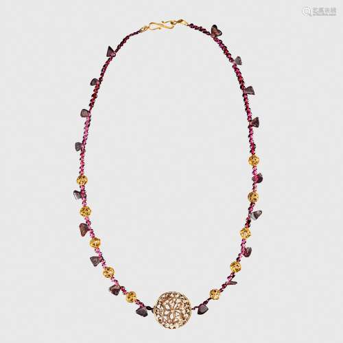 BYZANTINE AMETHYST NECKLACE WITH GOLD OPENWORK PENDANT EASTE...
