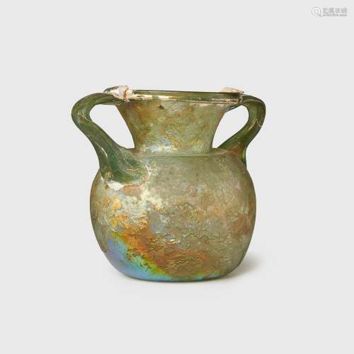 ROMAN TWIN HANDLED GLASS JAR 3RD - 4TH CENTURY A.D.