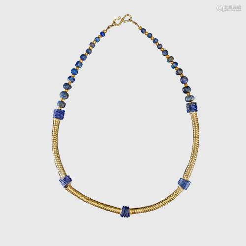 WESTERN ASIATIC GOLD AND LAPUS LAZULI NECKLACE NEAR EAST, C....