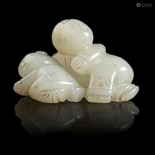 CELADON JADE CARVING OF BOYS AT PLAY QING DYNASTY, 19TH CENT...