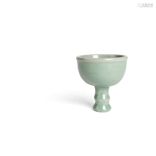 LONGQUAN CELADON-GLAZED STEM CUP YUAN OR EARLY MING DYNASTY,...