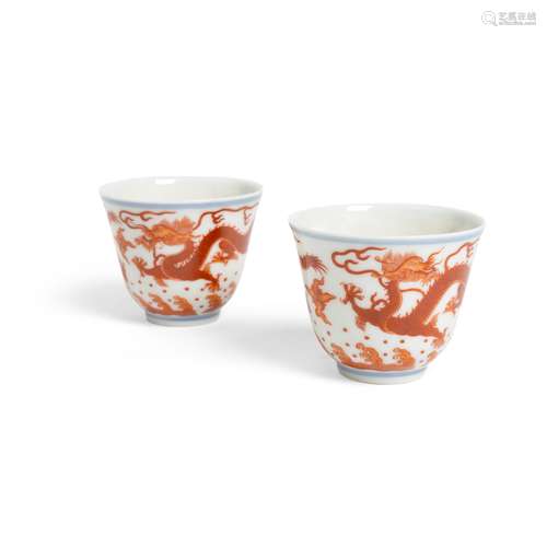 PAIR OF IRON-RED DECORATED 'DRAGON' CUPS DAOGUANG MARK, 19TH...