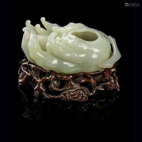 PALE CELADON JADE 'FINGER CITRON' WATER POT QIANLONG PERIOD