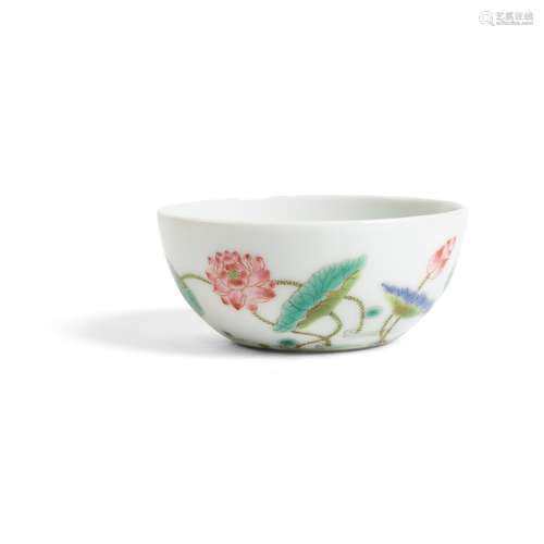 FAMILLE ROSE 'LOTUS POND' CUP YONGZHENG MARK