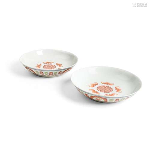 PAIR OF FAMILLE ROSE 'LONGEVITY' PLATES JIAQING MARK BUT 19T...